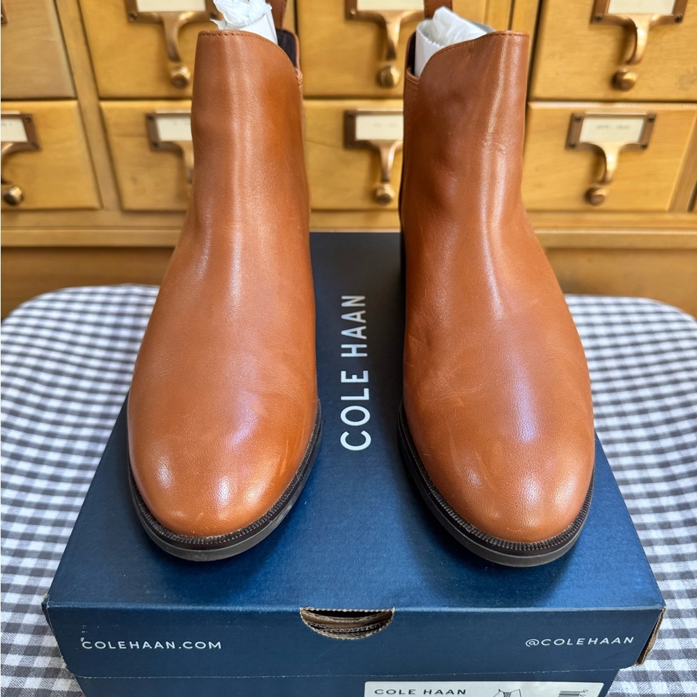 Cole Haan Laina Leather Chelsea Booties – British Tan, Size 8M